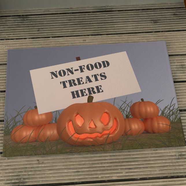Felpudo Trajes no alimentarios de calabaza de Halloween aq (Fun pumpkin patch halloween doormat just for you. Non food treats here! Bring it out each year)