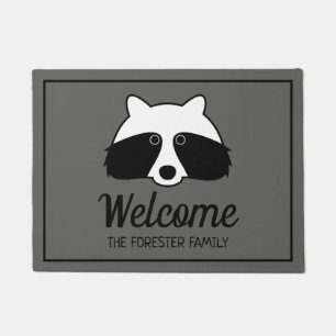 Felpudo Trato personalizado de mapache blanco y negro