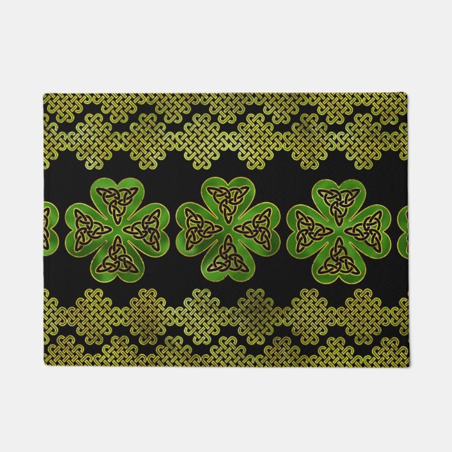 Felpudo Trébol de cuatro hojas de Shamrock con Triquetra (Anverso)