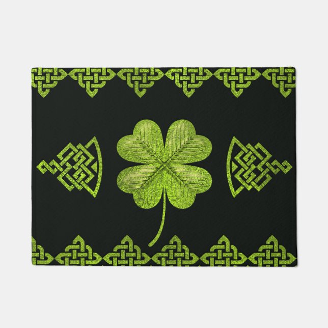 Felpudo Trébol irlandés de la Cuatro-hoja del trébol con (Anverso)