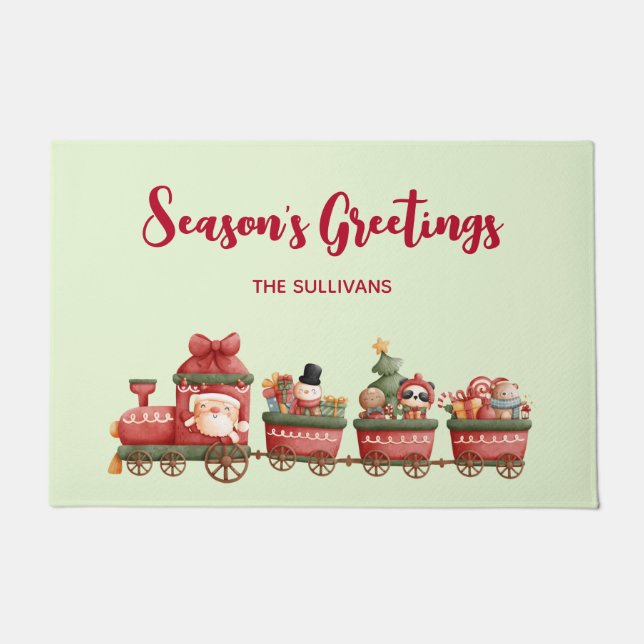 Felpudo Tren navideño bonito con juguetes (Anverso)