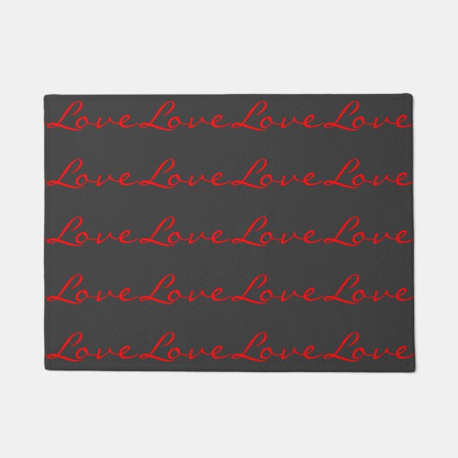Felpudo Trendy Calligraphy Grey Red Love Boda (Anverso)