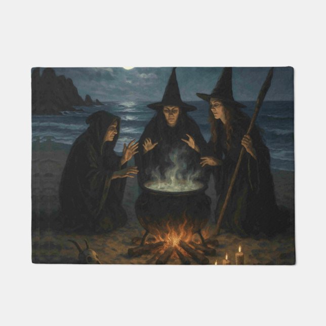 Felpudo Tres brujas producen Cauldron Full Moon Beach (Anverso)