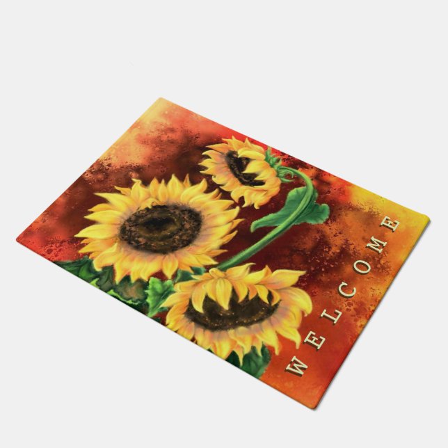 Felpudo Tres girasoles bienvenidos a Doormat - Pintura (Angular)