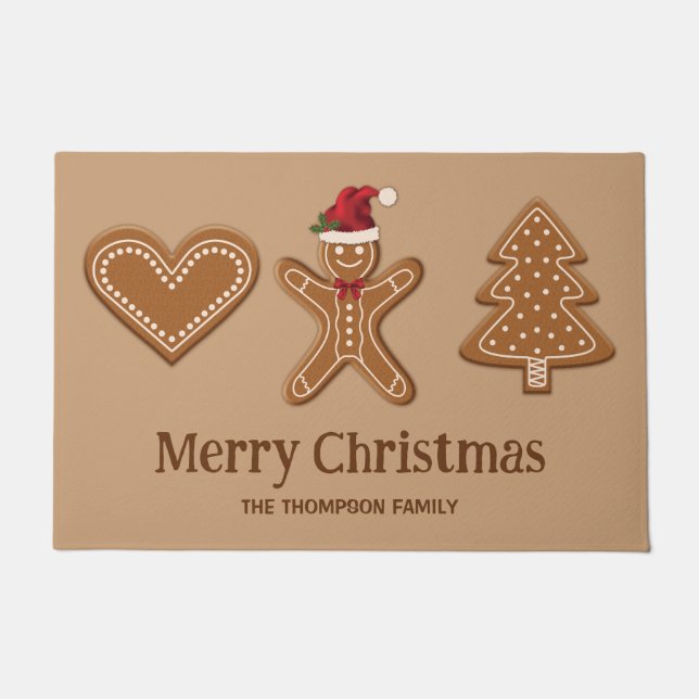 Felpudo Tres Navidades de Gingerbread Cookie Formas y Text (Anverso)