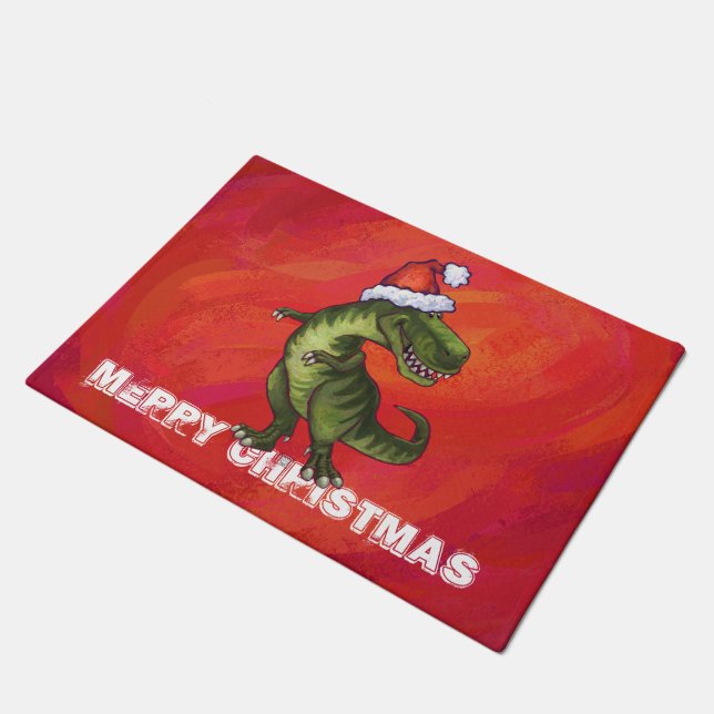 Felpudo TRex Dino en Santa Hat en Red (Angular)