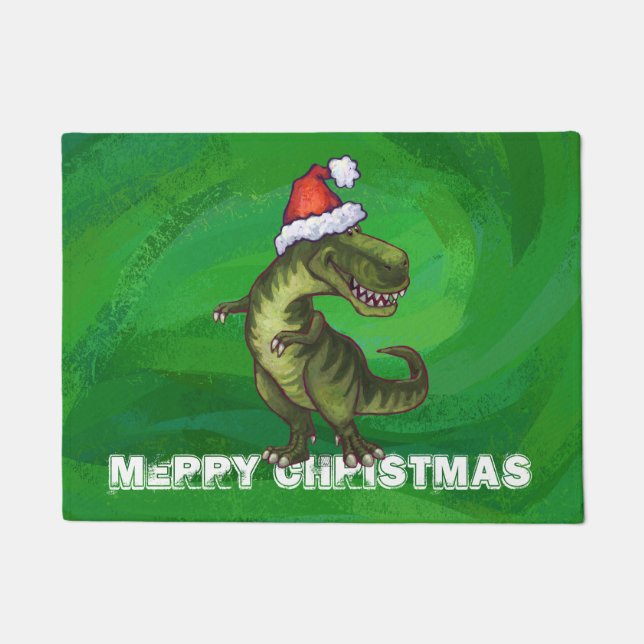 Felpudo TRex en Santa Hat en Green (Anverso)