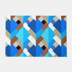 Felpudo Triángulos abstractos modernos, azul cobalto y mar