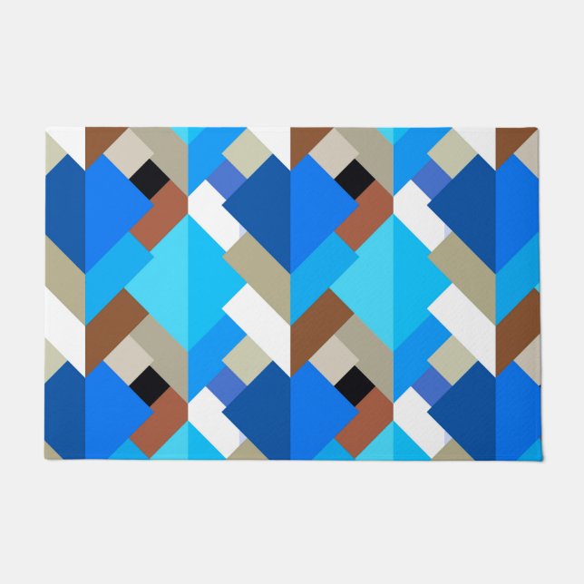 Felpudo Triángulos abstractos modernos, azul cobalto y mar (Anverso)