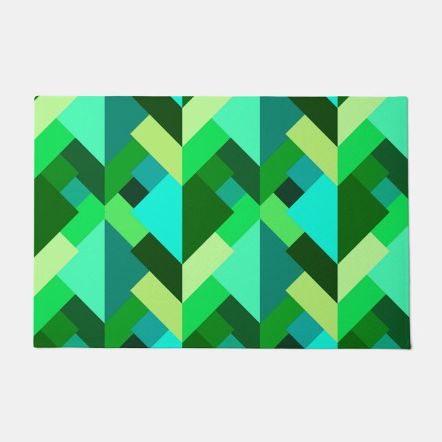 Felpudo Triángulos abstractos modernos, verde esmeralda y  (Anverso)