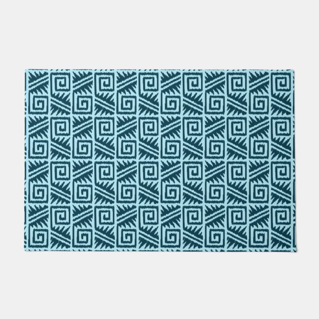 Felpudo Tribal Ikat Aztec - azul índigo y claro (Anverso)