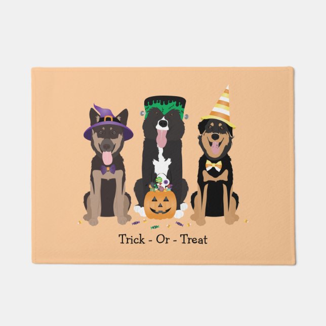 Felpudo Trick O Traer Perros En Vestidos De Halloween (Anverso)