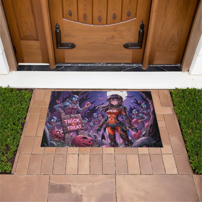 Felpudo Trick o Treat Halloween Zombis con el cerebro (Exterior)