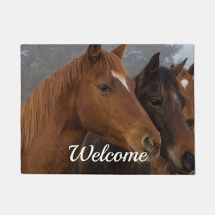 Felpudo Trillizos de caballos Bienvenidos a Doormat