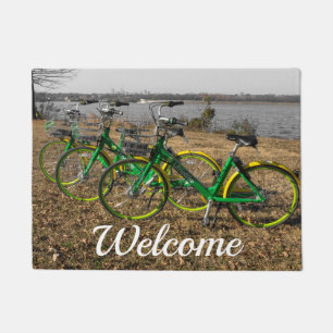 Felpudo Trillizos en bicicleta Bienvenida Doormat