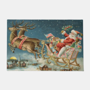 Felpudo Trineo Antiguo de Navidad de Papá Noel Reno
