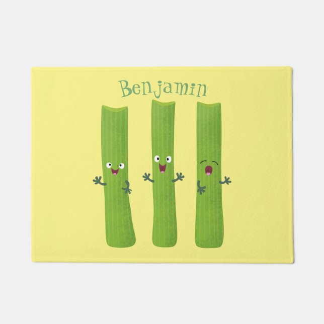 Felpudo Trío de palitos de apio lindos dibujos animados de (Anverso)