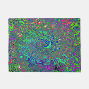 Felpudo Trippy Chartreuse y Blue Retro Liquid Swirl