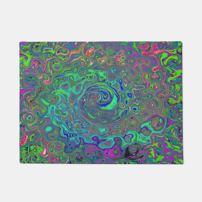Felpudo Trippy Chartreuse y Blue Retro Liquid Swirl (Anverso)