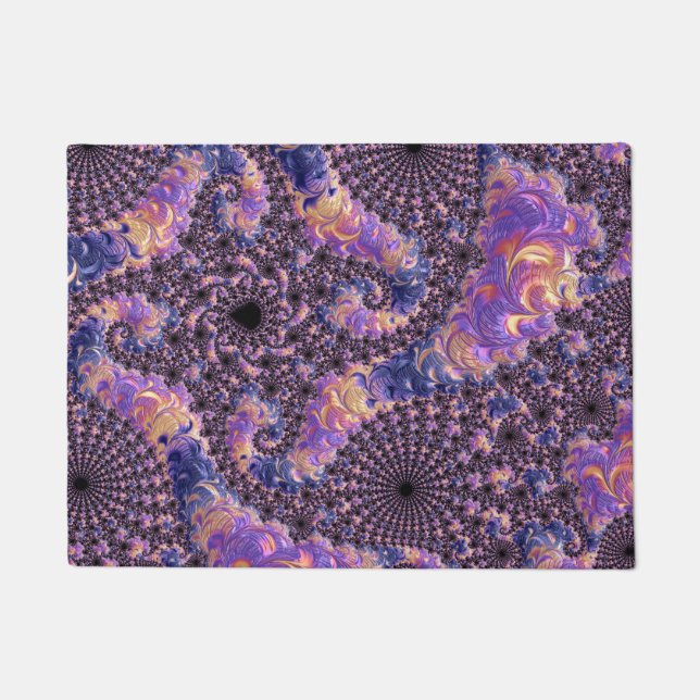 Felpudo Trippy Groovy Boho Colorful Jewel Tone Fractal Art (Anverso)