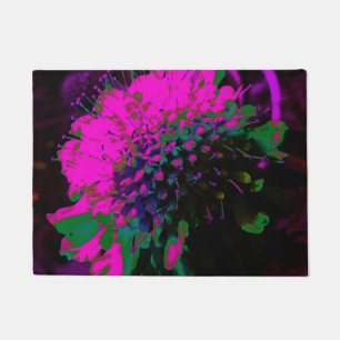 Felpudo Trippy Resumen Retro Flor rosa caliente y negra