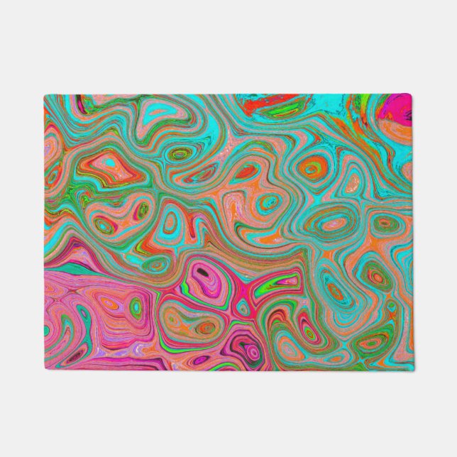 Felpudo Trippy Retro Naranja y Aqua Groovy Resumen de arte (Anverso)