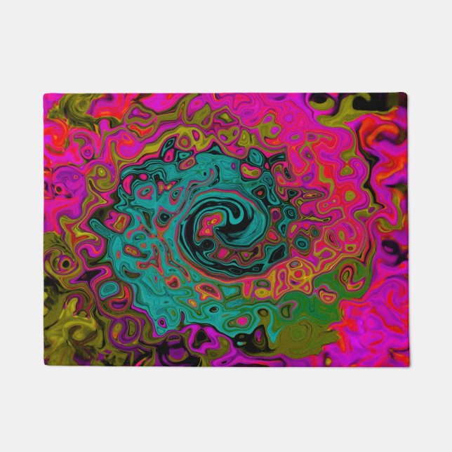 Felpudo Trippy Turquoise Resumen Retro Liquid Swirl (Anverso)