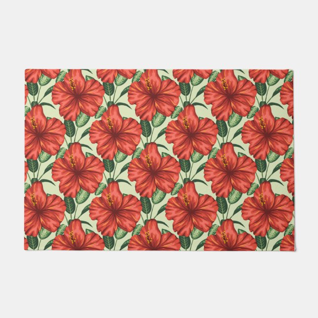 Felpudo Tropical floral seamless pattern red flowers (Anverso)