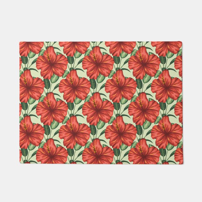 Felpudo Tropical floral seamless pattern red flowers (Anverso)