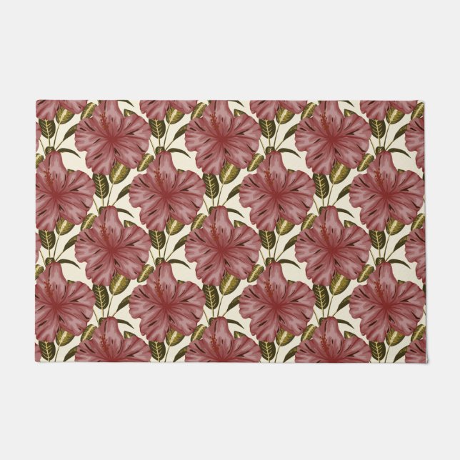Felpudo Tropical flowers seamless pattern | red flowers (Anverso)