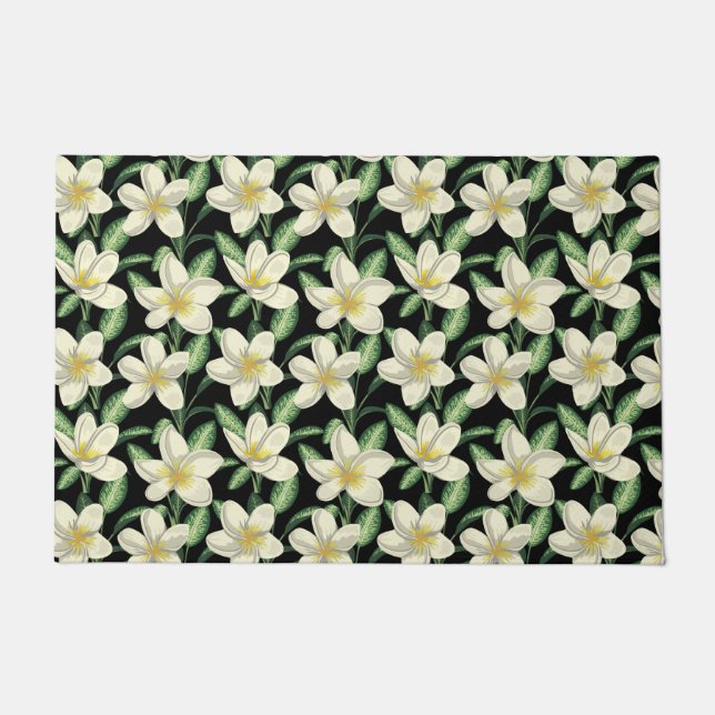 Felpudo Tropical seamless pattern white flowers green leaf (Anverso)