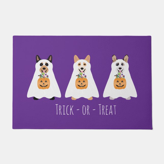 Felpudo Truco O Tratamiento Corgi Ghost Dogs Halloween (Anverso)