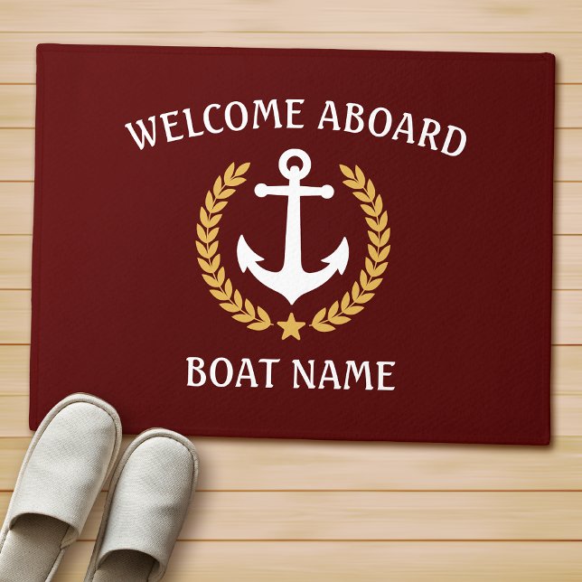 Felpudo Tu Nombre De Barco Anchor Laurel Bienvenida A Bord (Several sizes to choose from.)