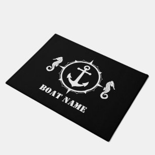 Felpudo Tu nombre de barco Seahorse Anchor Negro