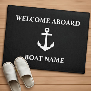 Felpudo Tu Nombre De Bote Anchor De La Bienvenida Negra A