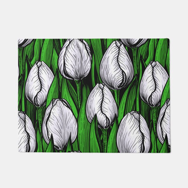Felpudo Tulipanes blancos con hojas verdes (Anverso)