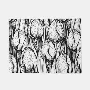 Felpudo Tulipanes en blanco y negro