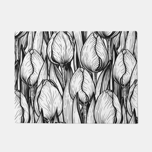 Felpudo Tulipanes en blanco y negro (Anverso)