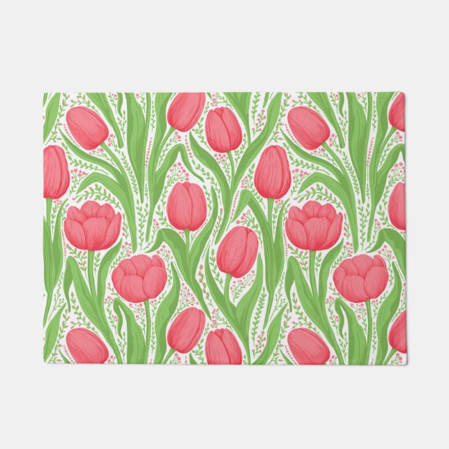 Felpudo Tulipanes en rojo y verde (Anverso)