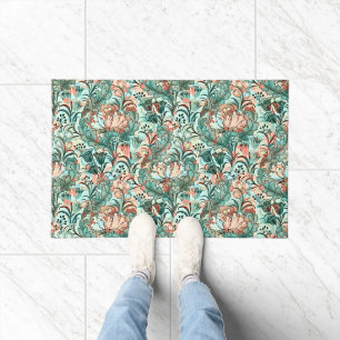 Felpudo Tulipanes inspirados por Morris, Peonies, Verde Ac