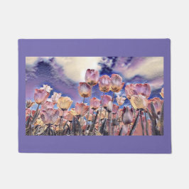 Felpudo Tulipanes rosados y naranjas morados