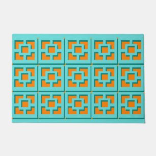 Felpudo Turquesa retro y Naranja Trellis Door Mat