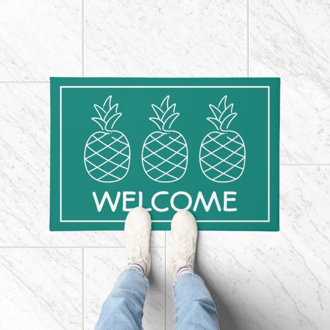 Felpudo Turquesa y piñas blancas personalizadas (Interior)