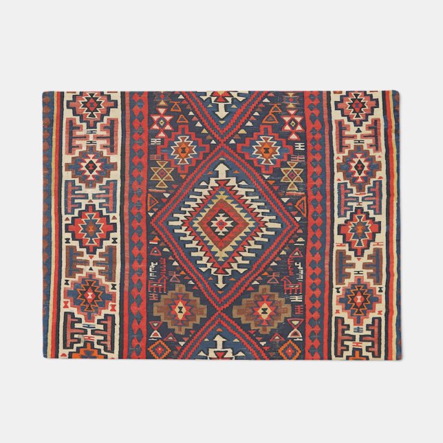 Felpudo Turquía Kilim Aztec Red Blue Tan  (Anverso)