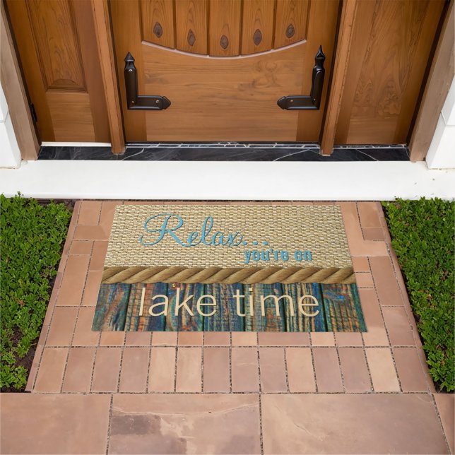 Felpudo Turquoise Brown Wood Look Faux Burlap (Exterior)
