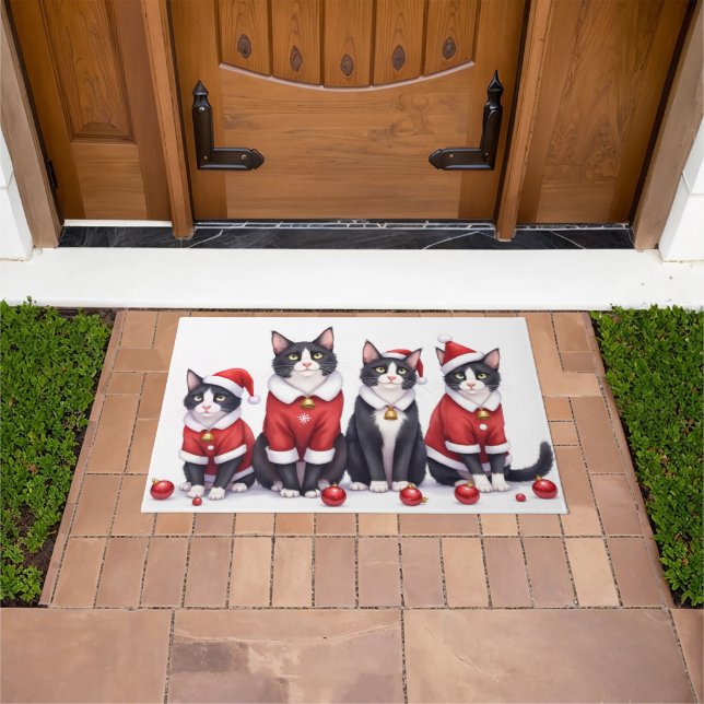 Felpudo Tuxedo Cat Christmas Dress Santa Hat (Exterior)