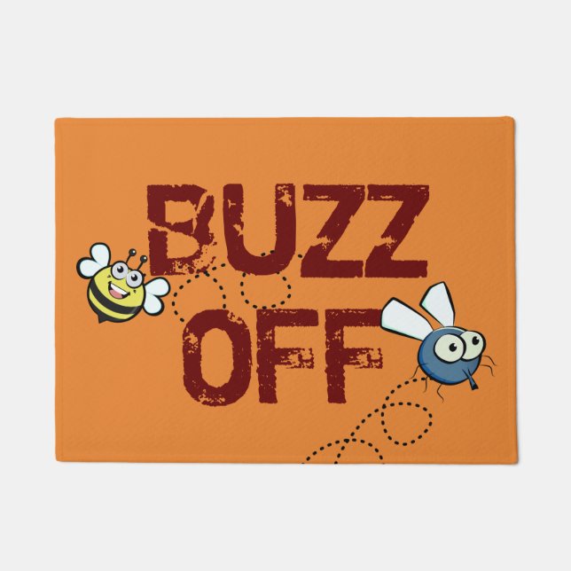 Felpudo (un)bienvenido "zumbido fuera" abeja y mosca (Anverso)