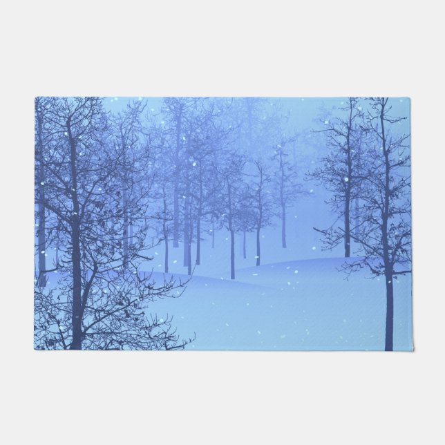 Felpudo Un bosque de invierno nevado en un (Anverso)