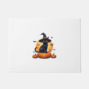 Felpudo Un gato negro lindo Gorra Calabaza Luna Halloween