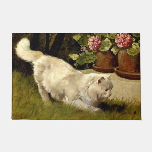 Felpudo Un gato persa blanco observando la parábola (Anverso)